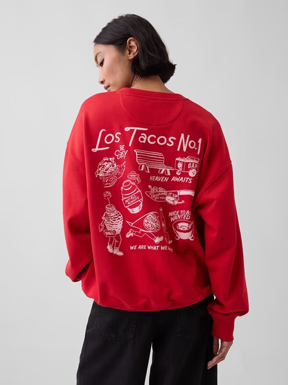 GAP Red Graphic Los Tacos No.1 Crewneck Sweatshirt